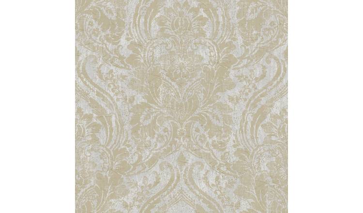 Grandeco Textured Distressed Metallic Damask Wallpaper - Grey