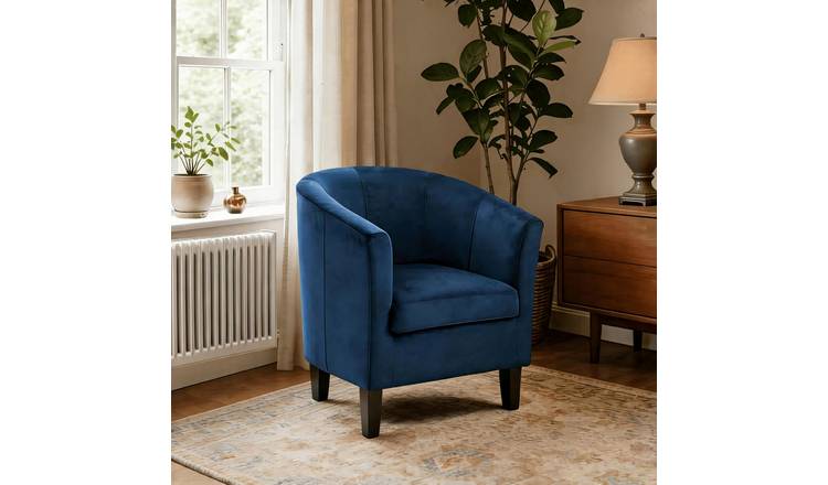 Home Source Bedford Small Velvet Padded Tub Chair - Dark Blue