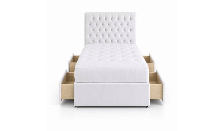 Comfy Deluxe 4ft6 Double      4 Drawer Velvet  Divan Bed Set -  White