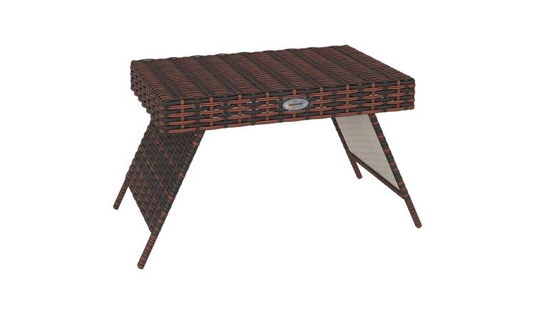 Outsunny Rattan Foldable Garden Side Table with Steel Frame - Brown