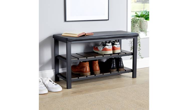 Home Source Spalding 2 Shelf Shoe Storage Bench – Black