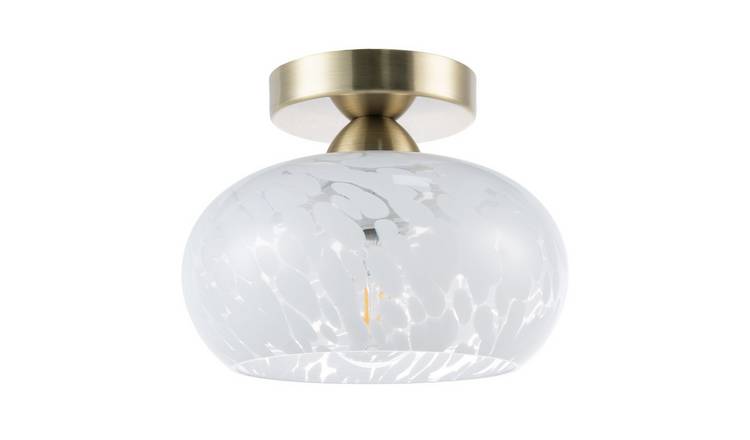 Happy Homewares Antique Brass with White Snowflake Glass Ceiling Light - 22cm
