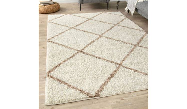 The Rugs Cream Moroccan Diamond Shaggy Rug - 160 x 230cm