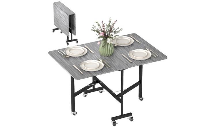 HOMCOM 4-6 Seater Mobile Drop Leaf Table with Brakes - Grey