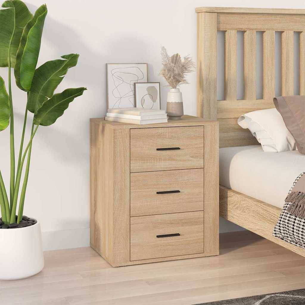 Walplus 3 Drawer Engineered Wood Bedside Cabinet - Light Oak - 50 x 36 x 60 cm - Image 1