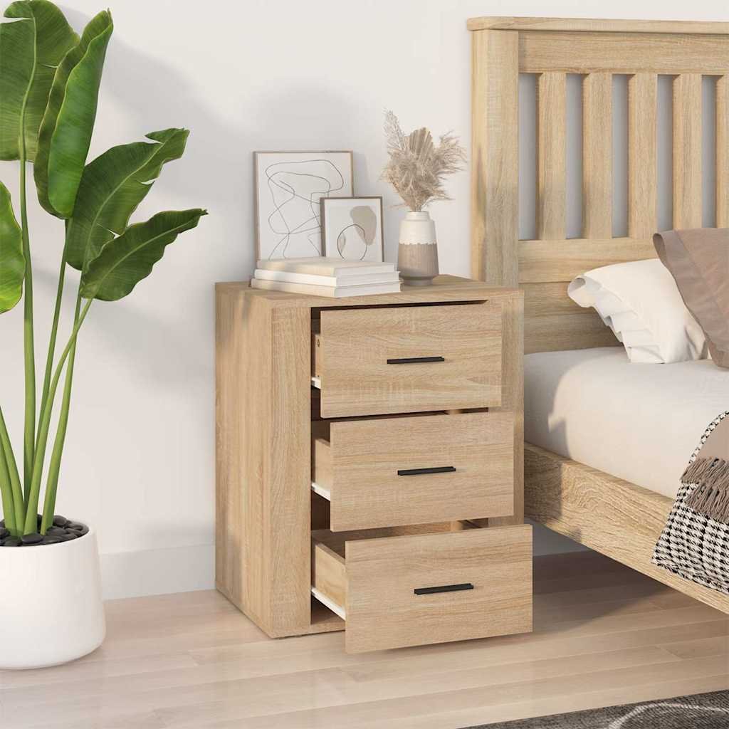 Walplus 3 Drawer Engineered Wood Bedside Cabinet - Light Oak - 50 x 36 x 60 cm - Image 3
