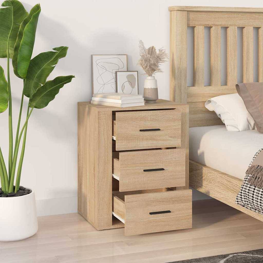 Walplus 3 Drawer Engineered Wood Bedside Cabinet - Light Oak - 50 x 36 x 60 cm - Image 3