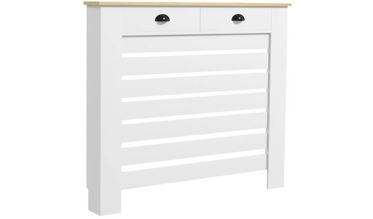 HOMCOM 111cm MDF Slatted Radiator Cover with Drawer - White