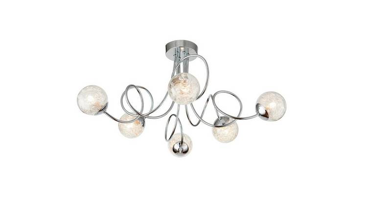 Loops Direct 72cm Diameter Steel and Glass Semi Flush Ceiling Light - Chrome
