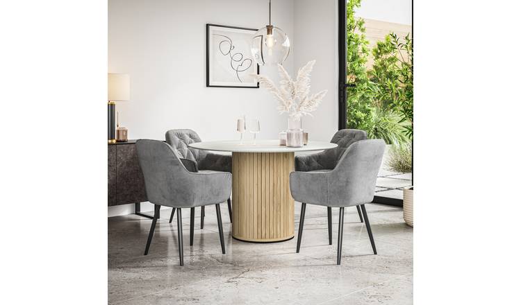 Furniture Online Arlo Anika Marble Top w Oak Legs Dining Table & 4 Grey Chairs