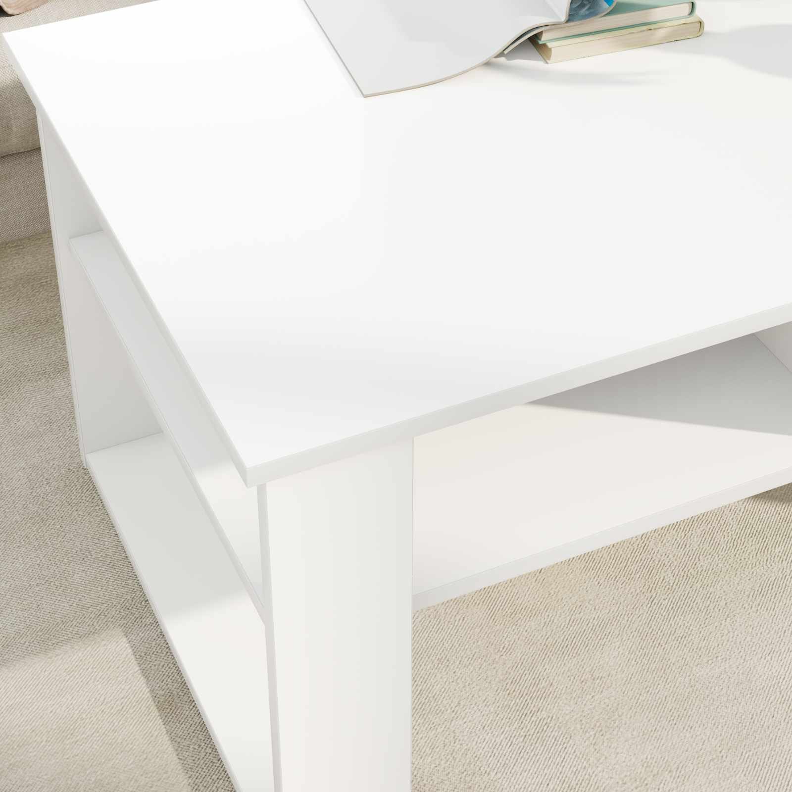 Walplus Engineered Wood Coffee Table - White - 96 x 54 x 44 cm - Image 3