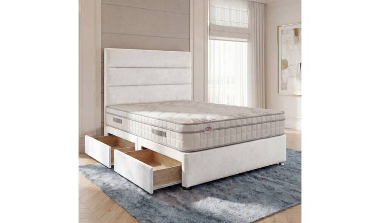 Somnior Regent Velvet Small Double 2 Draw Pocket Mattress Divan Bed Set - White