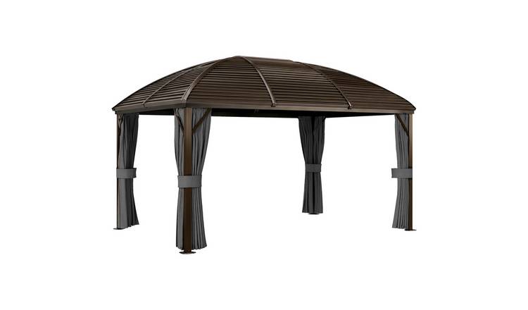 Outsunny Aluminium Gazebo with Metal Roof with Netting and Curtains - Dark Grey