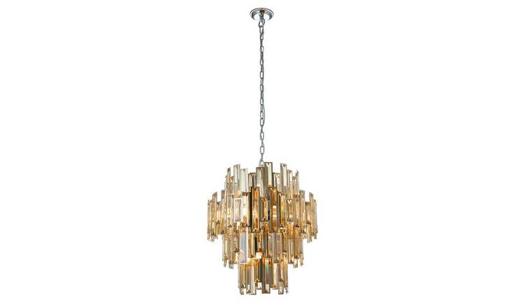 Loops Direct 56cm Diameter Steel and Crystal Ceiling Pendant Light - Chrome