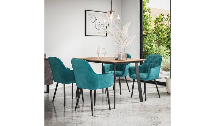 Furniture Online Haydon Anika Oak Effect Dining Table & 6 Blue Chairs