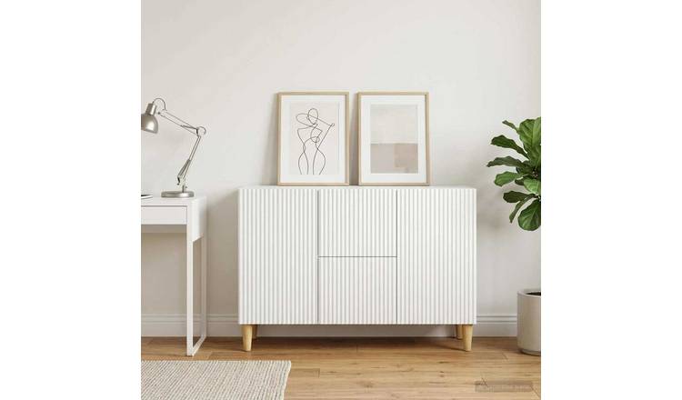 Walplus 2 Drawer Rectangular Sideboard 2 Shelf - White - 89 x 34.5 x 60 cm