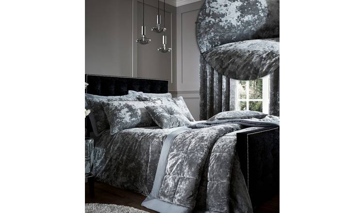 Catherine Lansfield Crushed Velvet Duvet Cover Set - King - Silver Grey
