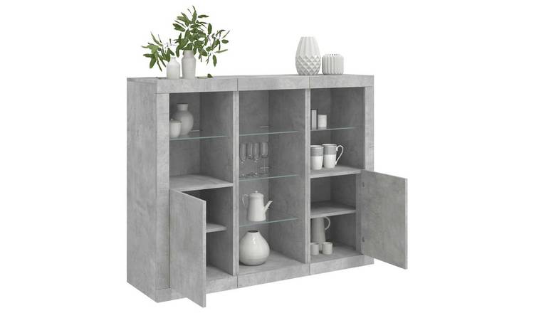 Walplus Pack of 3 LED Sideboard - Concrete Grey - 123 x 37 x 100 cm
