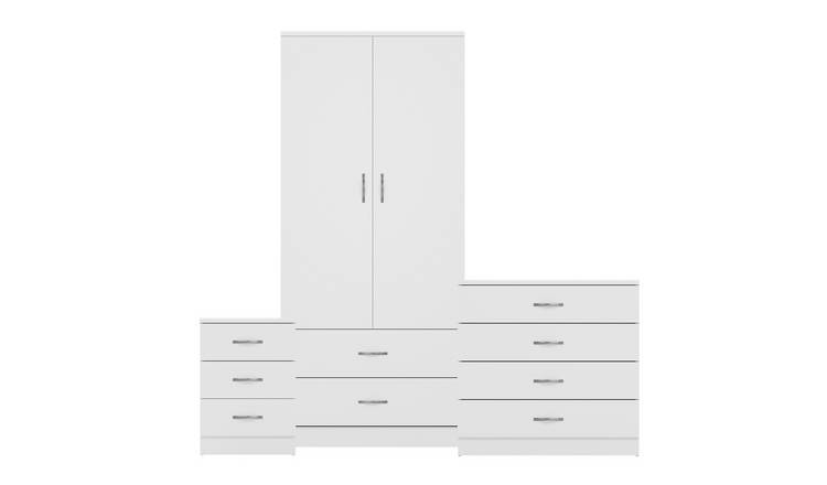 Vida Designs Riano Bedroom Set (Bedside, 4 Drawer Chest, 2x2 Wardrobe) - White