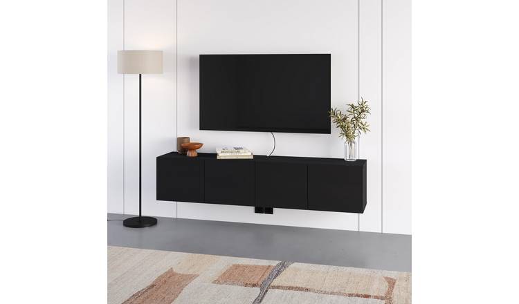 Decortie Combe Particleboard Wall Mounted TV Unit - Black Ash