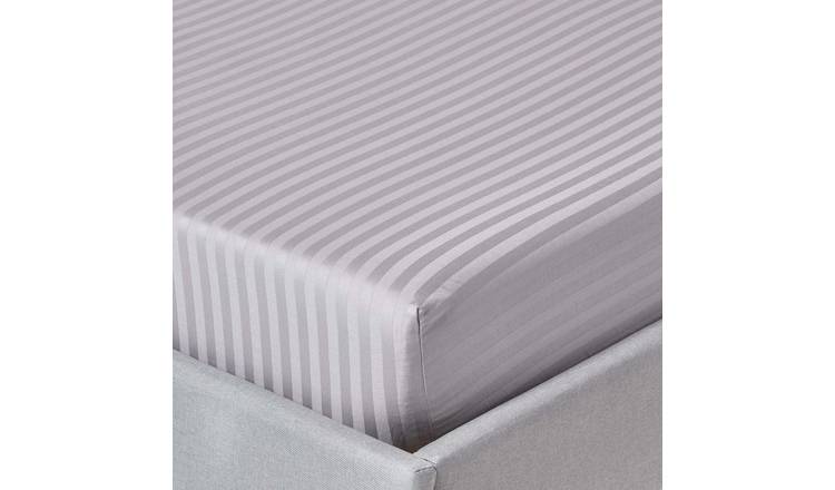 Homescapes Egyptian Cotton Grey Satin Stripe Fitted Sheet - Single