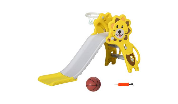 AIYAPLAY 3 In 1 Lion Theme Toddler Slide with Basketball Hoop – Yellow