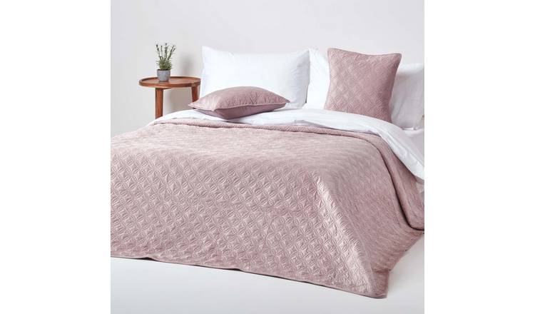 Homescapes Pink Eternity Rings Geometric Velvet Bedspread - 200 x 200cm