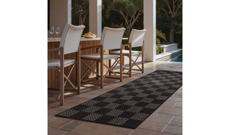 Ted Baker Black Dorothy Indoor Outdoor Checkerboard Runner Rug - 80 x 200cm