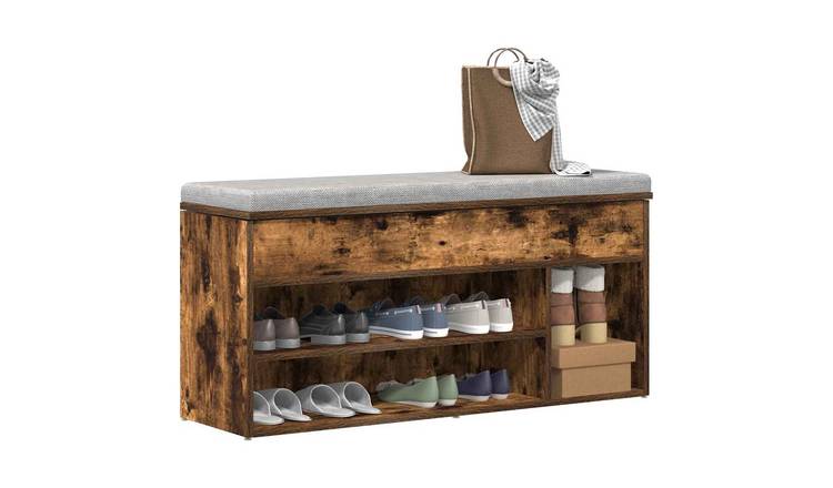 Walplus Engineered Wood Shoe Bench - Smoked Oak - 102 x 30.5 x 45 cm