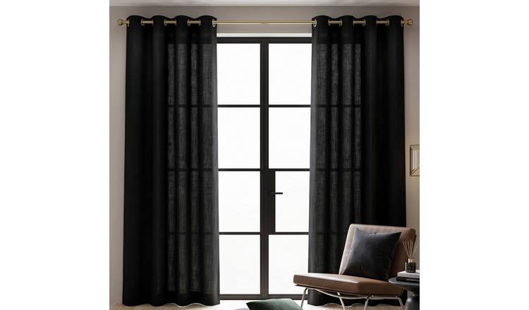 Homescapes Black Plain Cotton Eyelet Curtains - 117cm x 137cm