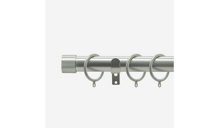 New Edge Blinds Brushed Steel 28mm End Cap Fixed Metal Curtain Pole - 90cm