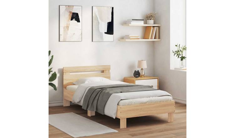 Walplus Engineered Wood Single 1 Drawer Headboard Bed Frame - Sonoma Oak