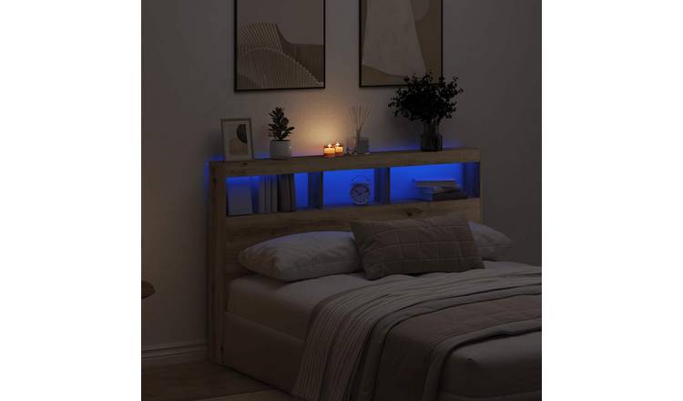 Walplus Engineered Wood LED Headboard Cabinet - Oak - 160 x 17 x 102 cm