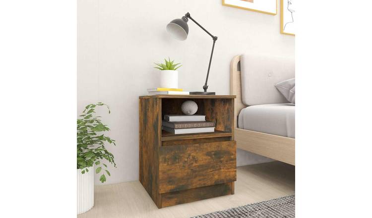 Walplus 1 Drawer Engineered Wood Bedside Cabinet - Dark Oak - 40 x 40 x 50 cm