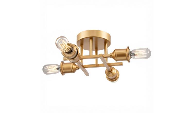 Happy Homewares Industrial Vintage Satin Gold Ceiling Light - 26cm