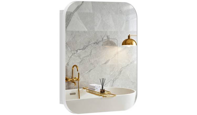 HOMCOM Wall Mounted Bathroom Mirror Cabinet with Soft Close Hinges - White