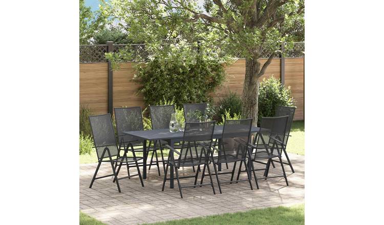 Walplus 9 Piece Mesh Garden Dining Set - Anthracite - 210 x 90 x 73 cm
