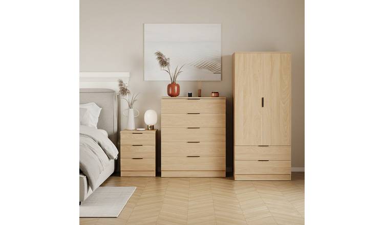 Vida Designs Trega Bedroom Set (Bedside - 5 Drawer Chest - Wardrobe) - Pine