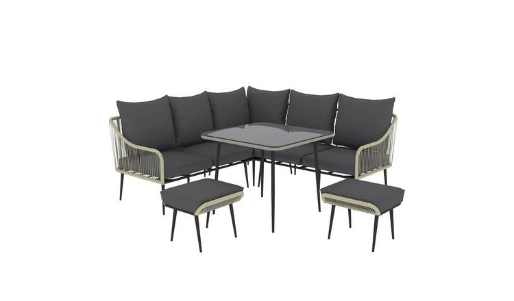 Outsunny 8 Seater Rattan Corner Corner Sofa with Cushions - Light Grey