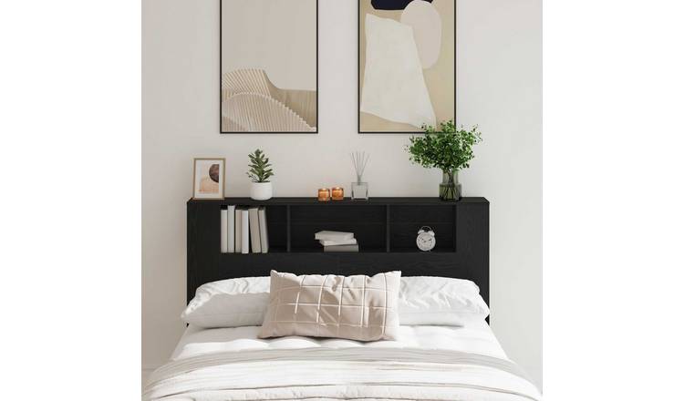 Walplus Engineered Wood Headboard Cabinet - Black Ash - 160 x 18.5 x 102.5 cm