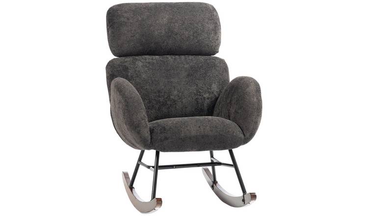 HOMCOM Steel Frame Rocking Chair with Adjustable Headrest - Dark Grey