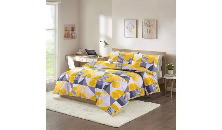 HomeSpace Direct Scott Mustard Duvet Cover Set - Super King