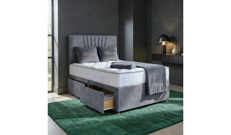 DS Living Elysian King Size 4 Drawer Upholstered Divan Bed Frame - Silver