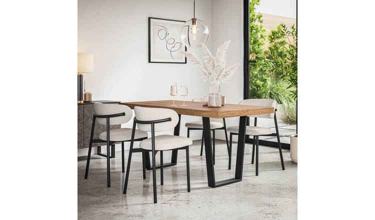 Furniture Online Aria Oak Effect Dining Table & 6 Myla Beige Chairs