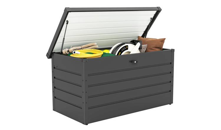 Outsunny Galvanised Steel Garden Storage Box with Lockable Lid – Dark Grey