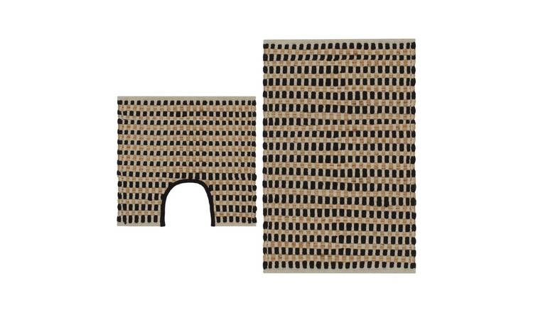Walplus Fabric Hand-Woven Jute Bathroom Mat Set and - Natural and Black