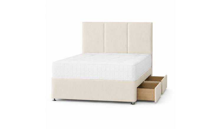 Comfy Deluxe 3ft Single 2 Drawer Plush Velvet Divan Bed Set - Cream