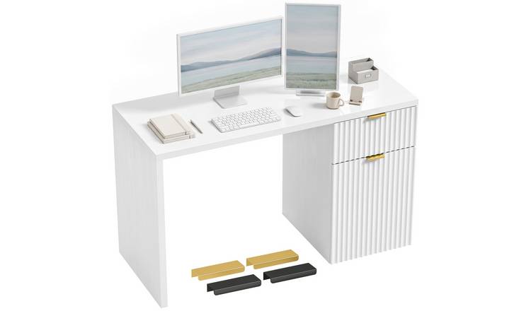 HOMCOM 120cm Reversible Drawer Cabinet Adjustable Shelf Computer Desk – White