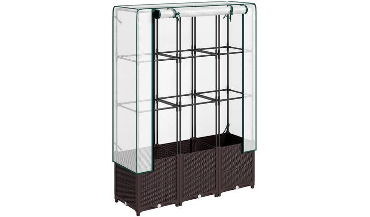 Outsunny Plastic Covered Trellis Raised Garden Bed - Brown