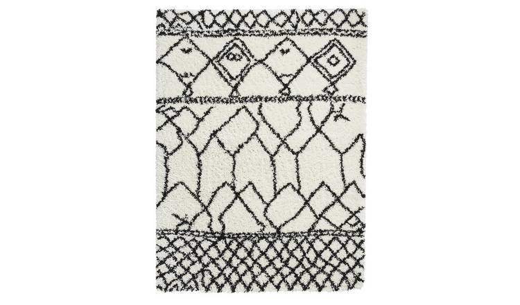 Mega Flooring White Shaggy Geometric Rug - 120 x 170cm